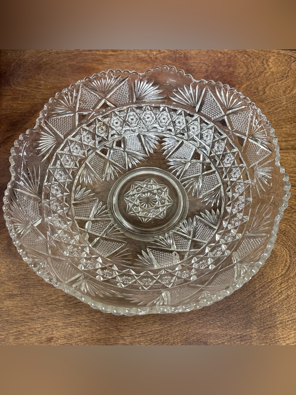 Clear Cut Glass Serving Bowl - Classic Pattern